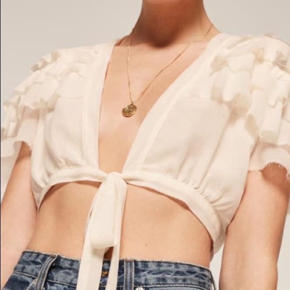 Reformation Rosedale Ruffle Top in Ivory Size Medium - Picture 2 of 7